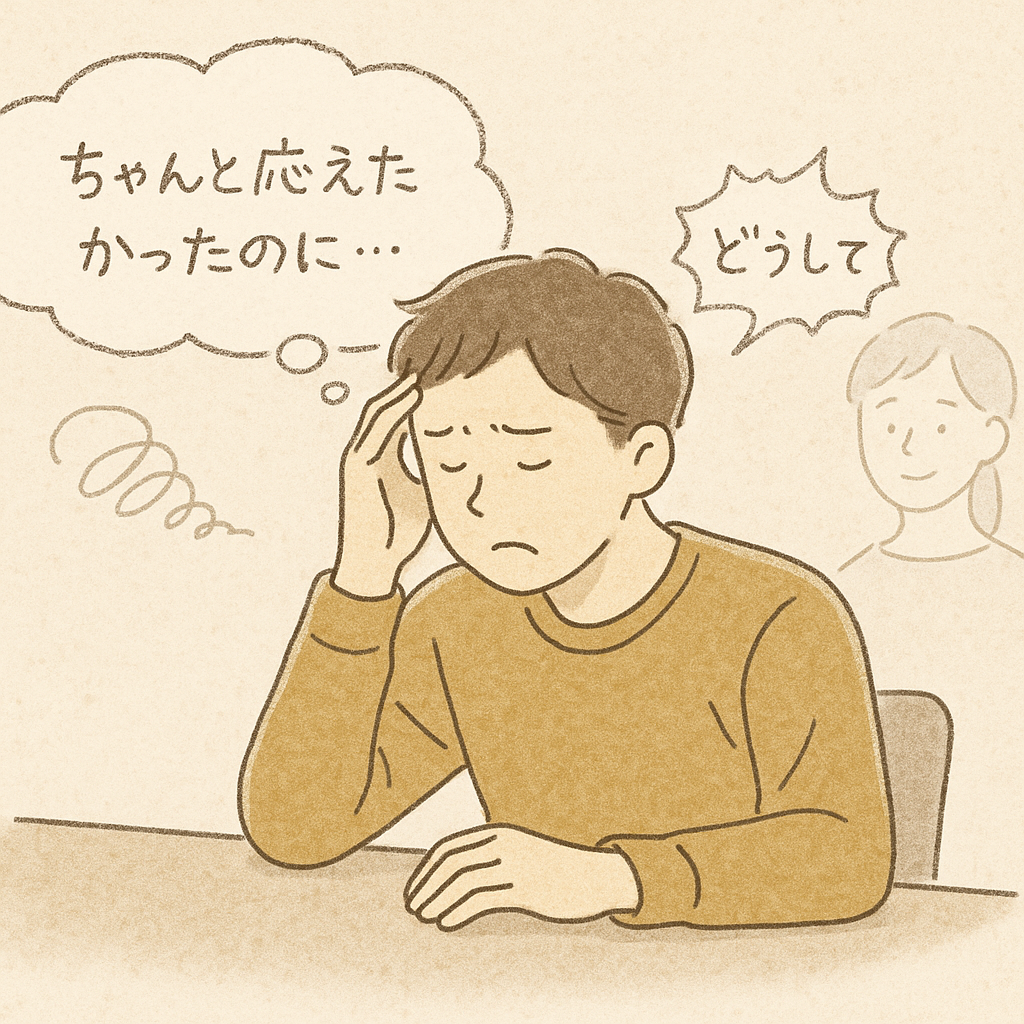 やさしさを伝えられずにうつむく少年と、その背中を見守るような柔らかな光のイラスト