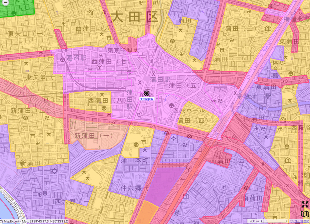 蒲田駅周辺の用途地域マップ