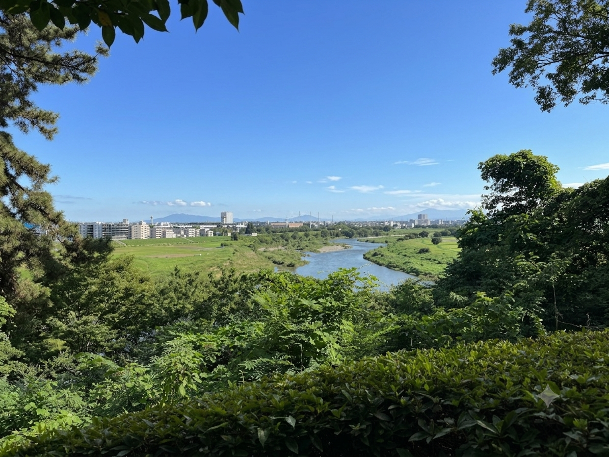 多摩川台公園から望む多摩川と河川敷の織りなす絶景