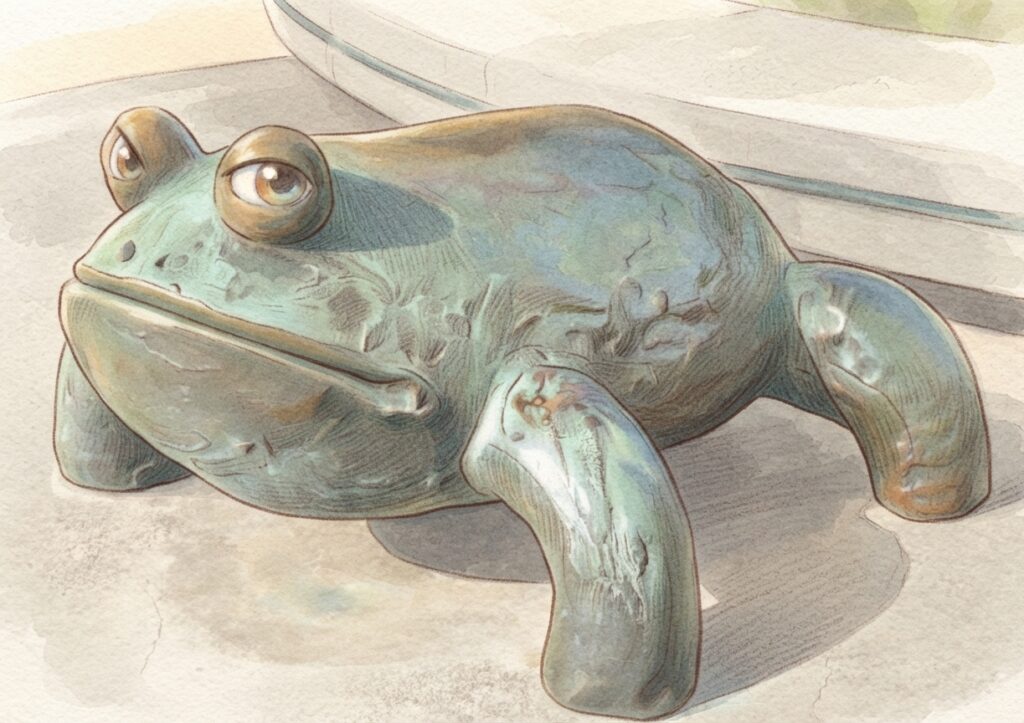 立会川児童遊園（その3）入口のカエル像のイラスト