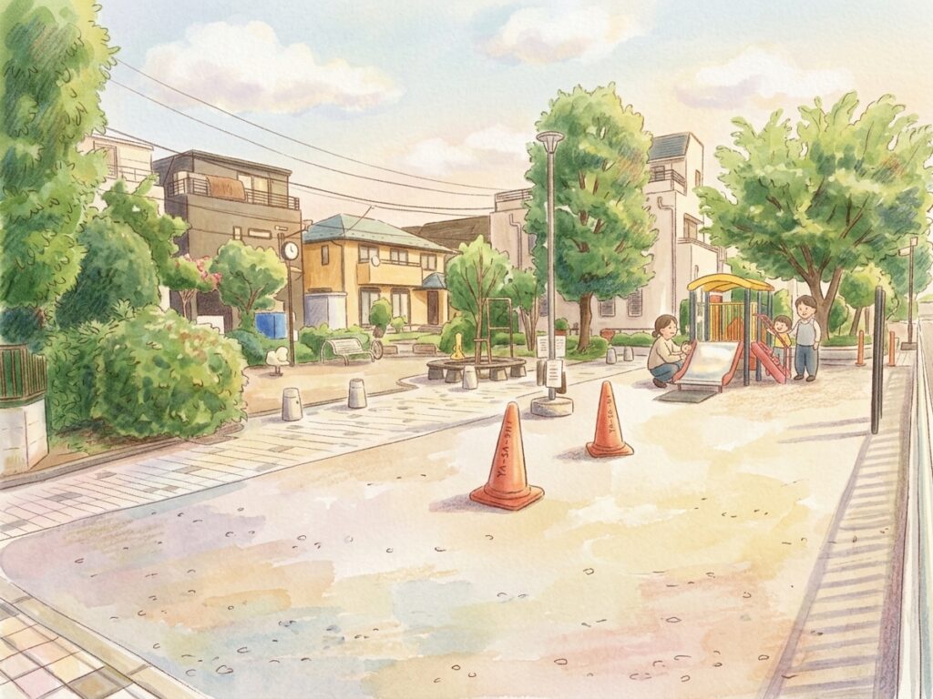 旗の台なか公園の広場と滑り台のイラスト