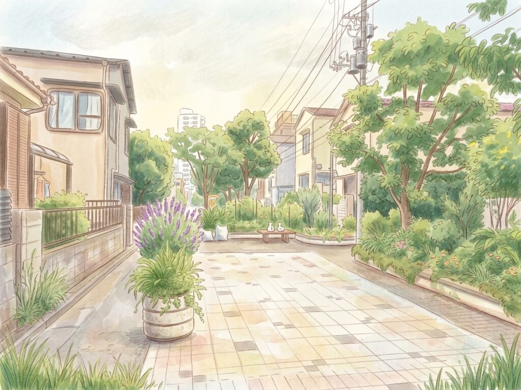 旗の台なか公園の緑道のイラスト