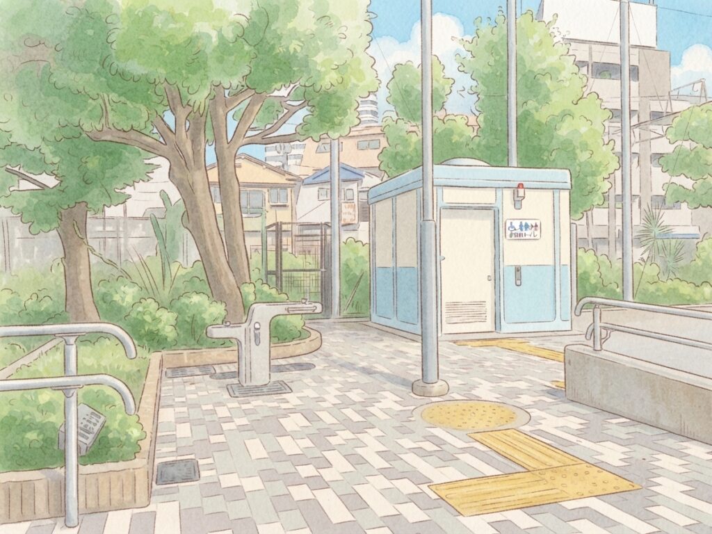 旗の台北公園のトイレとスロープのイラスト