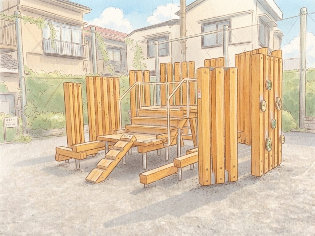 旗の台北公園の木製ジャングルジムのイラスト