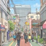 賑わいのある旗の台２丁目の駅前通り　目の前には昭和医科大学病院