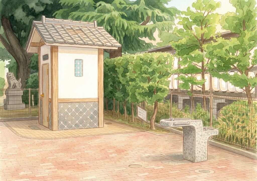 旗岡児童遊園のトイレと水飲み場のイラスト